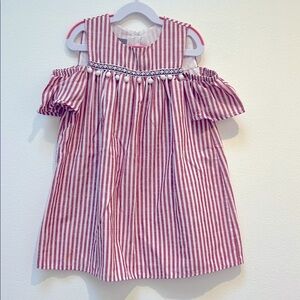 Pippa & Julie Red and 100% cotton White Striped Off-Shoulder Dress